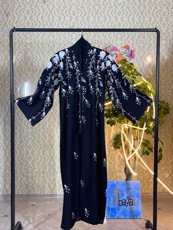 Premium Dubai Imported Abaya in black Korea Nida fabric with hand embroidery, available in Bangladesh