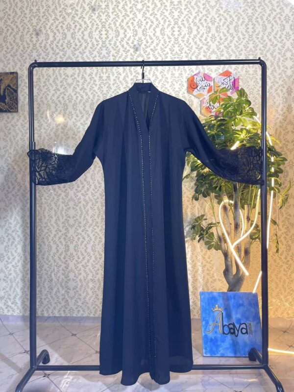 Black nida abaya with black crystal stones and hand embroidery – Available at Abaya.com.bd