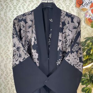Black Dubai abaya with earthy-tone floral embroidery on shoulders and sleeves