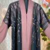 Dubai embroidered abaya in deep green with dusty rose panel and elegant leaf embroidery