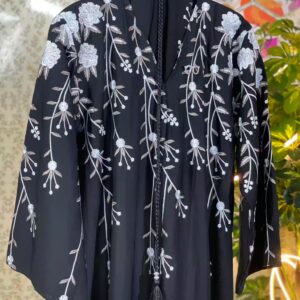 Hand-stitched Embroidered Black Abaya – Dubai Imported, Korea Nida Fabric