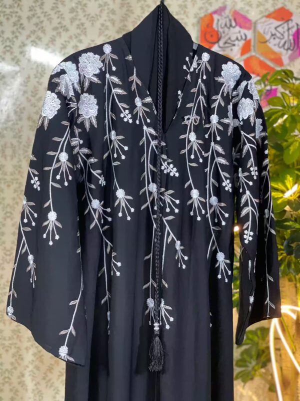 Hand-stitched Embroidered Black Abaya – Dubai Imported, Korea Nida Fabric