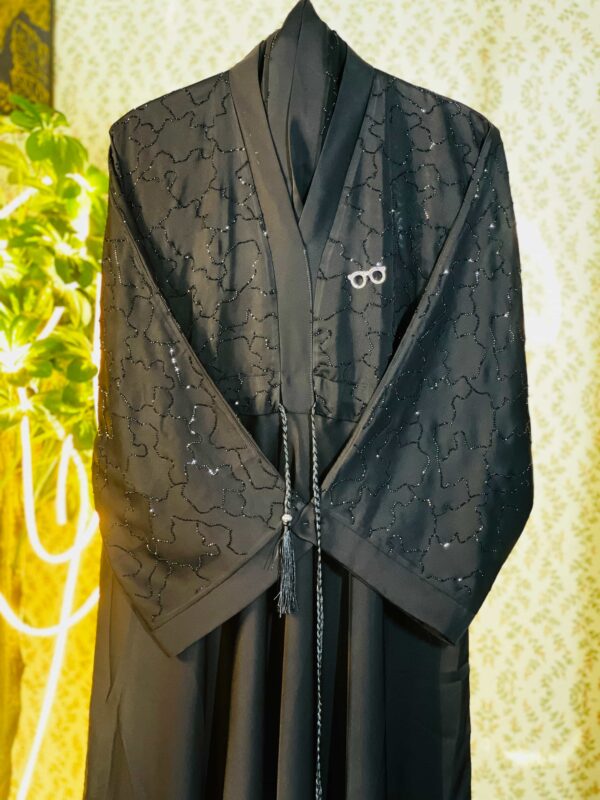 Jet Black Closed Nidha Abaya with Stones (দুবাই বোরকা)