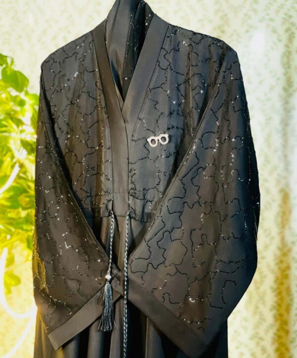 Jet Black Closed Nidha Abaya with Stones (দুবাই বোরকা)
