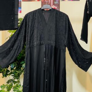 Jet Black Closed Nidha Abaya with Stones (দুবাই বোরকা)
