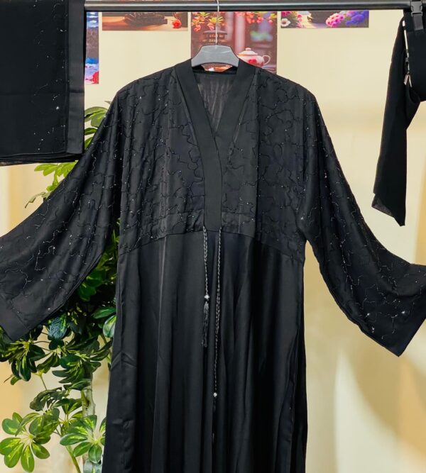 Jet Black Closed Nidha Abaya with Stones (দুবাই বোরকা)