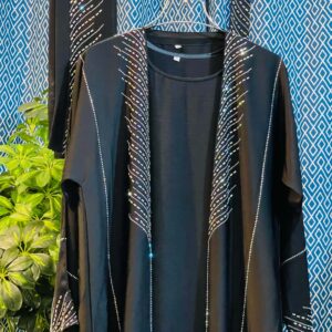 Black Dubai Burkha with crystal sleeve & chest stone design – TS41