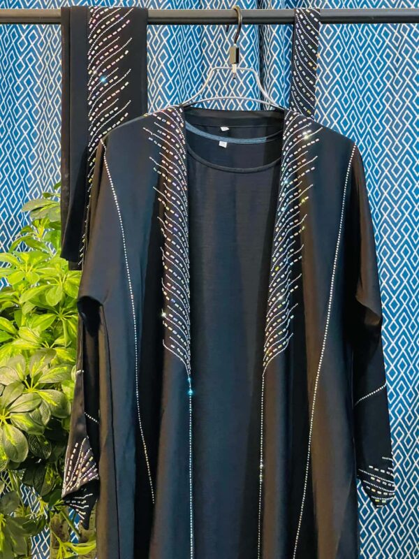 Black Dubai Burkha with crystal sleeve & chest stone design – TS41