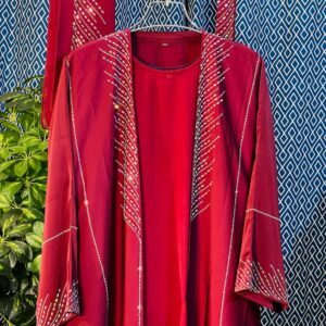 Maroon Dubai Burkha with crystal sleeve & chest stone design – TS41