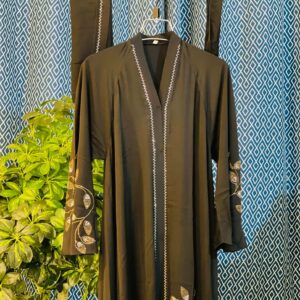 Black Dubai burqa with intricate stone work – perfect for elegant modest fashion in Bangladesh.