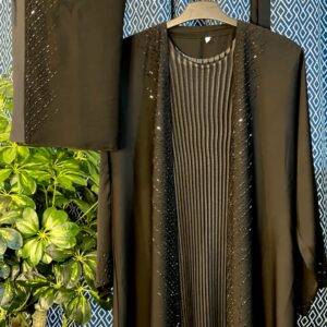 Black Inner Abaya with Pleated Design and Crystal Stone Work – TS42