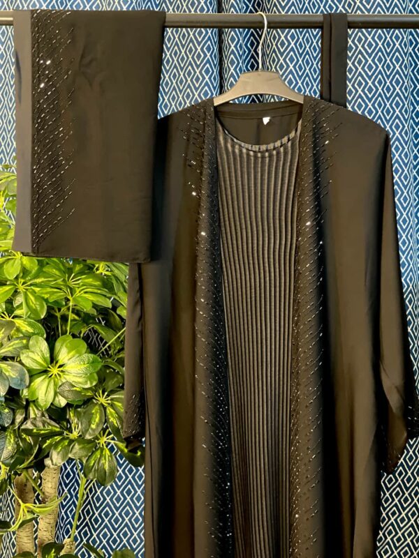Black Inner Abaya with Pleated Design and Crystal Stone Work – TS42
