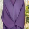Elegant purple zafran abaya with crystal lace on hands and center