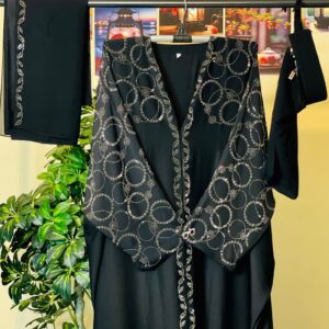 Buy Black Dubai Abaya with Silver Circle Embroidery and Inner – দুবাই বোরকা online in Bangladesh