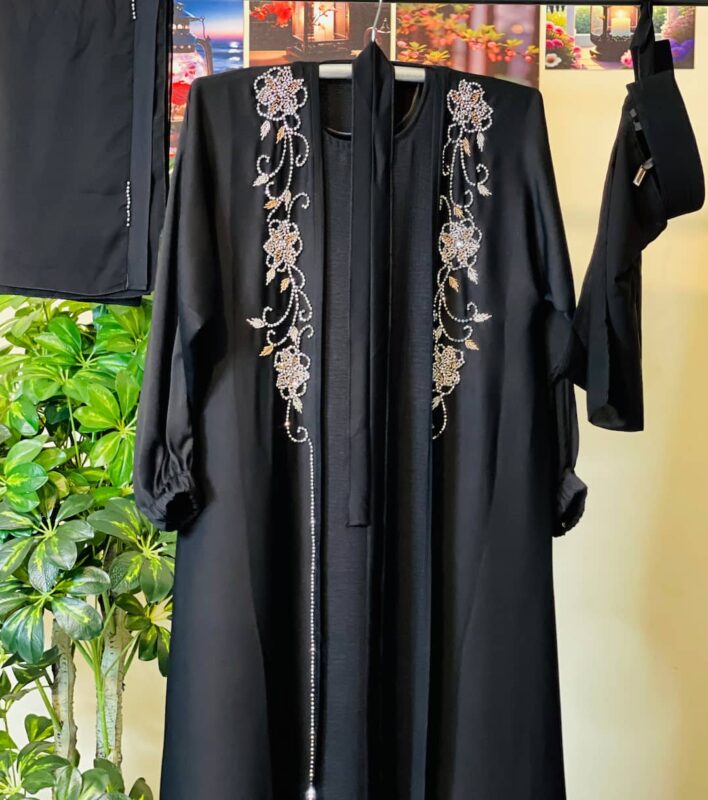 Buy Luxury TikTok Fabric Dubai Abaya with Stone Work Design Black online in Bangladesh