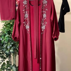 Buy Luxury TikTok Fabric Dubai Abaya with Stone Work Design Maroon online in Bangladesh