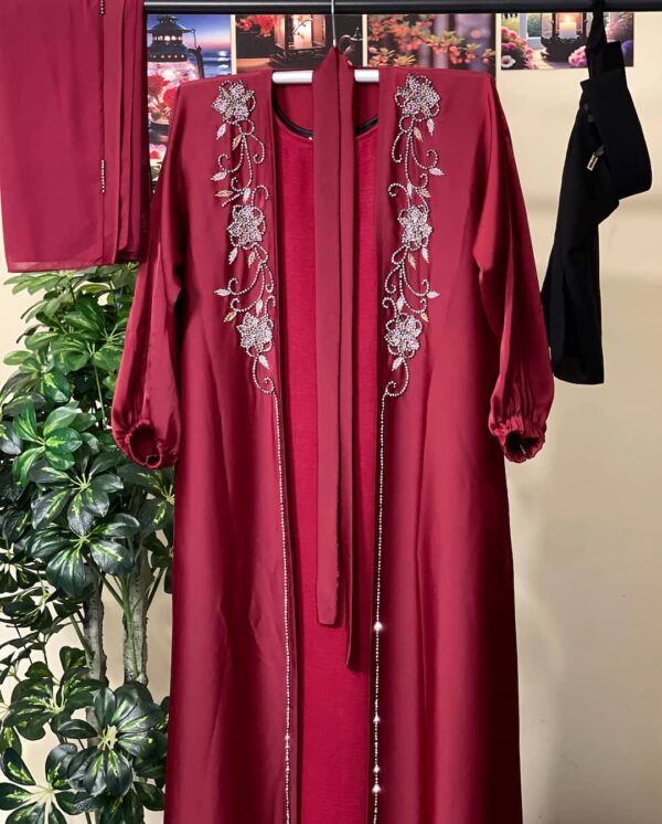 Buy Luxury TikTok Fabric Dubai Abaya with Stone Work Design Maroon online in Bangladesh