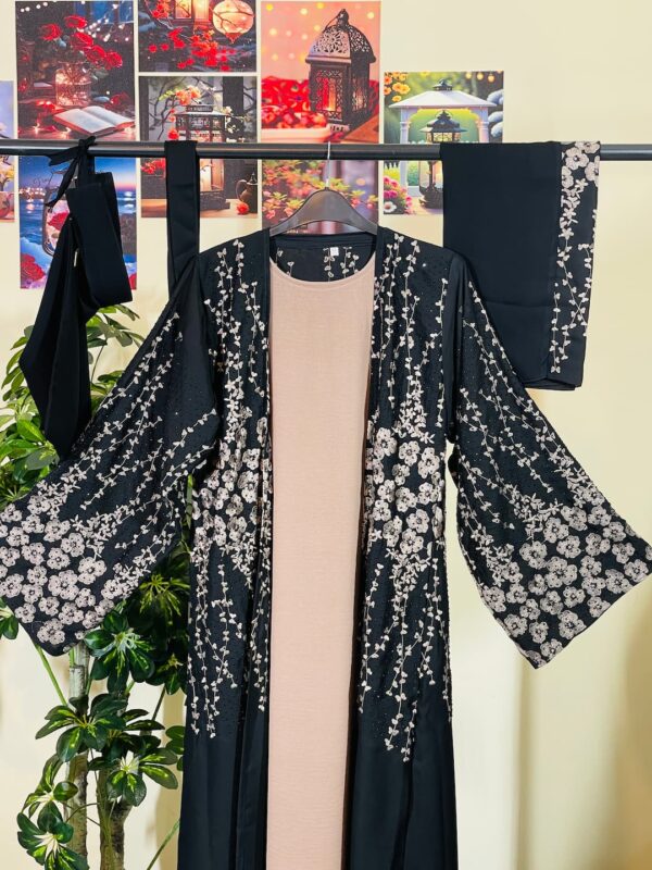 Buy Dubai Nida Embroidery Mix Stone Abaya with Inner, Long Hijab and Belt online in Bangladesh