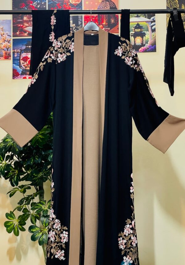 Buy Elegant Dubai Zoom Floral Embroidery Abaya Set (Hijab + Belt + Inner Free) online in Bangladesh