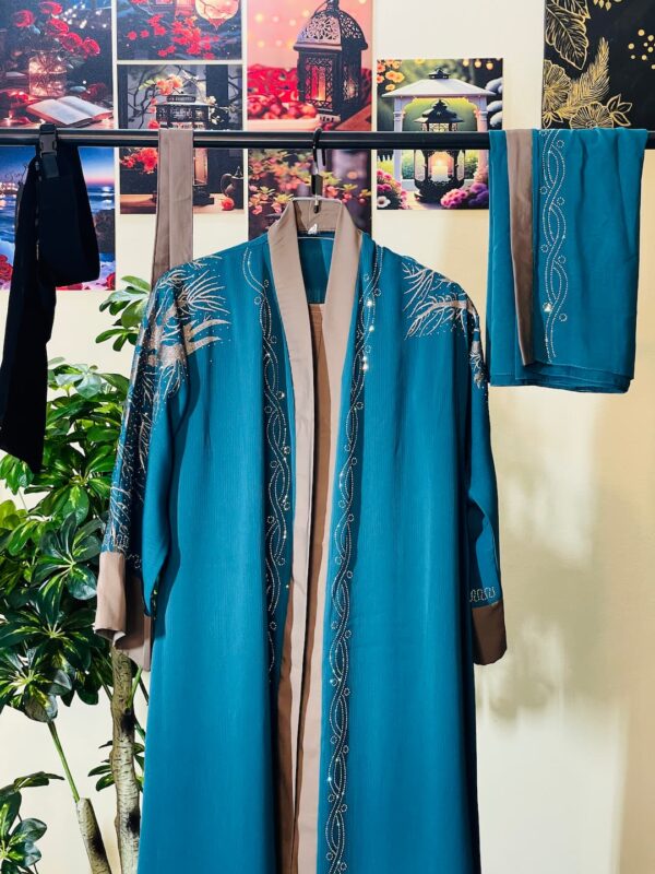 Buy Luxury Dubai Zoom Embroidery Stone Abaya Set (Hijab + Belt + Inner Free) online in Bangladesh
