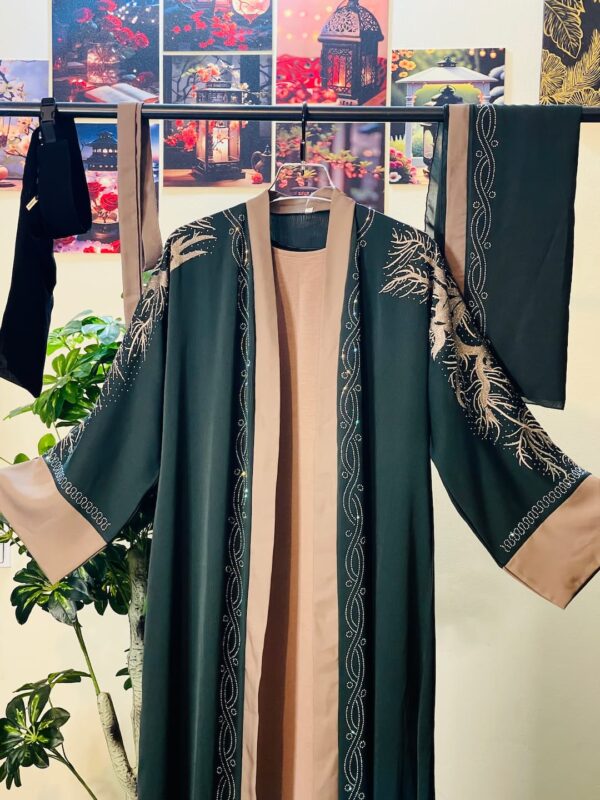 Buy Luxury Dubai Zoom Embroidery Stone Abaya Set (Hijab + Belt + Inner Free) online in Bangladesh
