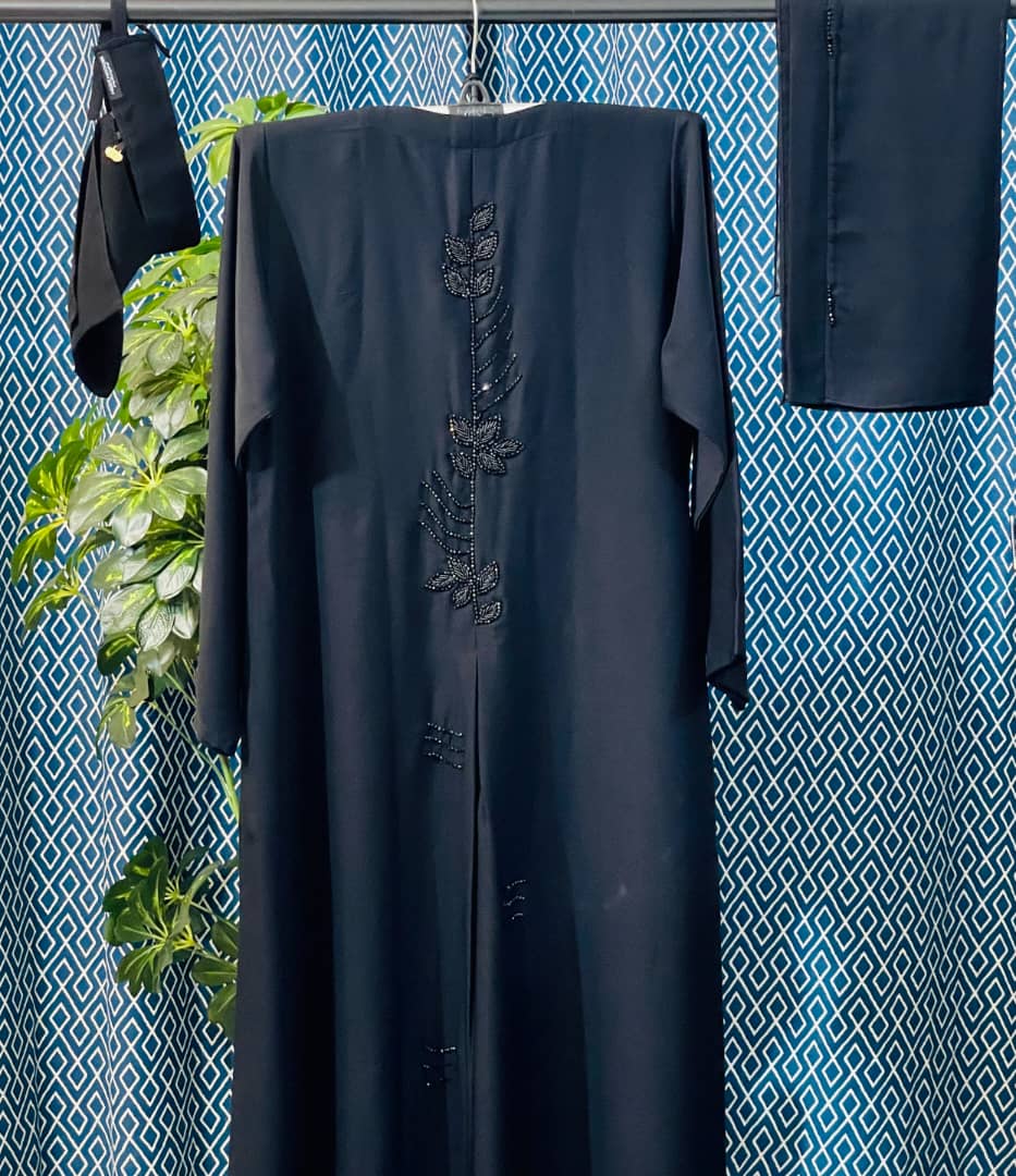 Buy Black Leaf Karchupi Hand Stone Abaya – দুবাই বোরকা online in Bangladesh - Back