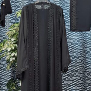 Buy Elegant Black Stylish Lace Abaya Set – দুবাই বোরকা online in Bangladesh