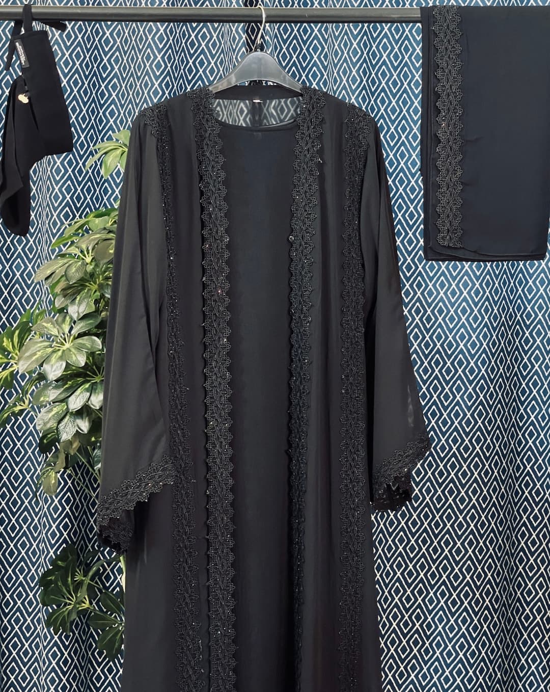 Buy Elegant Black Stylish Lace Abaya Set – দুবাই বোরকা online in Bangladesh